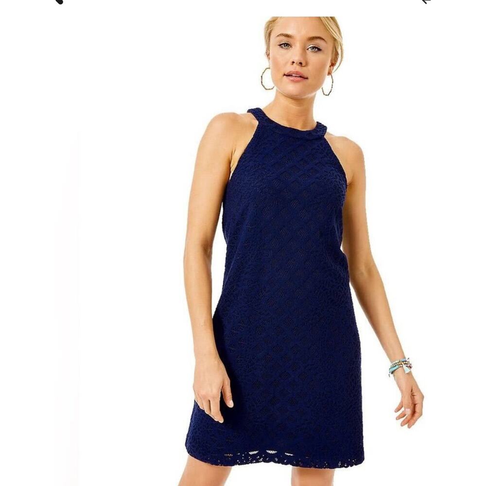 Lilly Pulitzer Rayanne Lace Sleeveless Special Occasion Dress Navy Preppy XS